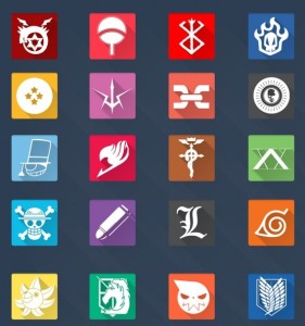 Flat Long Shadow Anime Icon Set