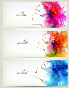 Set Of Clean Banners with Watercolor Flower Girl Backgrounds Vector 01