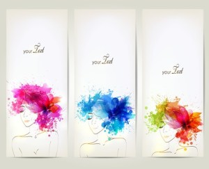 Set Of Clean Banners with Watercolor Flower Girl Backgrounds Vector 03