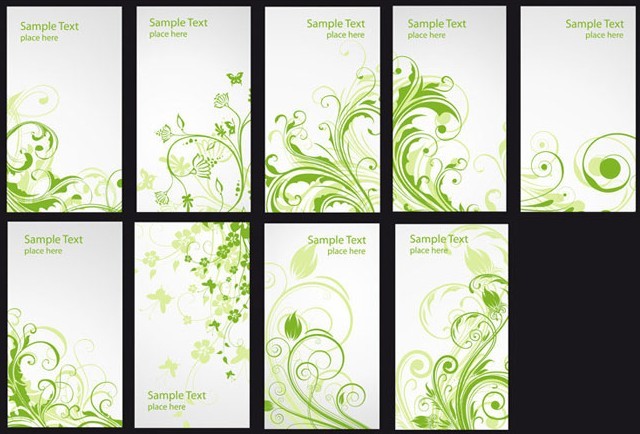 Set Of Vertical Cards with Green Floral Backgrounds Vector
