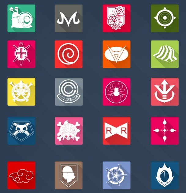 Flat Long Shadow Anime Icon Set 02