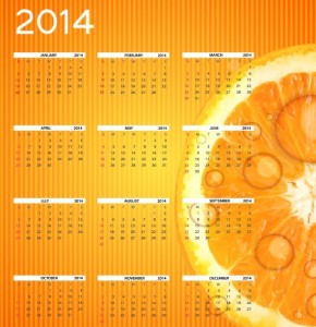 Fresh 2014 Calendar Template with Orange Background Vector