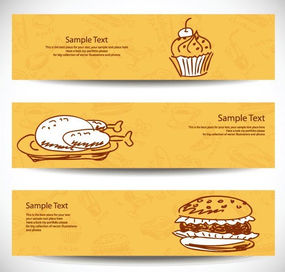 Retro Yellow Food & Drink Banners Vector 01