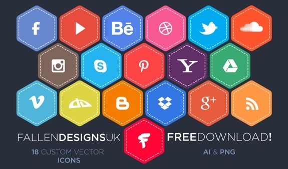 Flat Hexagon Style Social Media Icons Vector