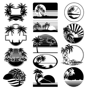 Set Of Black Summer Vacation Beach Badges Vector