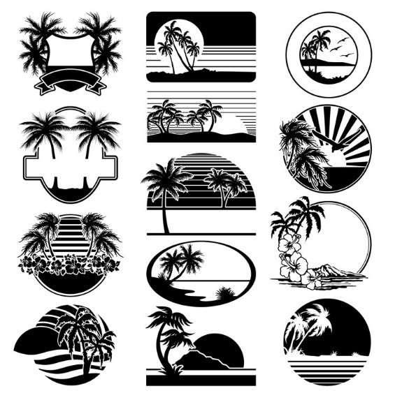 Set Of Black Summer Vacation Beach Badges Vector