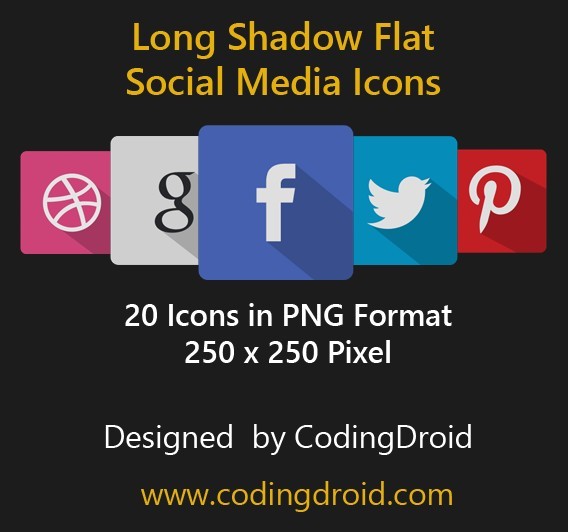 20 Long Shadow Flat Social Media Icons