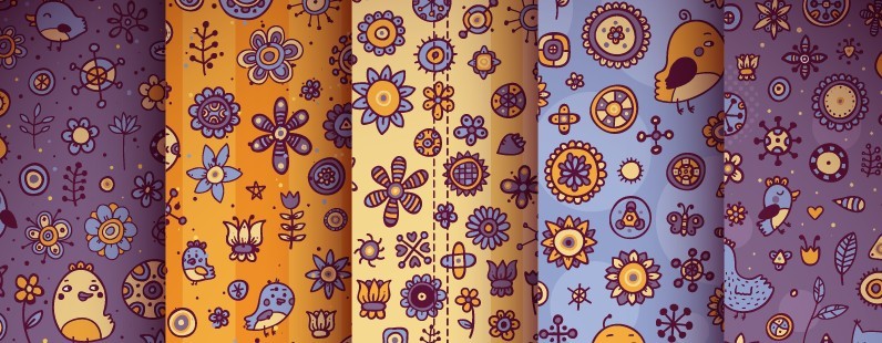 Set Of Cute Vintage Patterns Vector 01