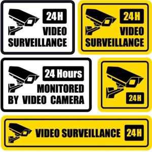 Set Of 24H Monitored By Video Camera Signs Vector