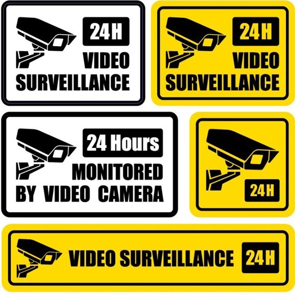 Set Of 24H Monitored By Video Camera Signs Vector