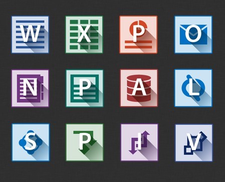 Flat Long Shadow Microsoft Office 2013 Icons