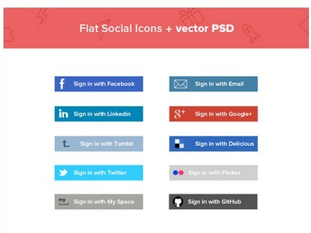 Flat Social Sign In Buttons Vector PSD