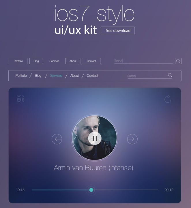 iOS 7 Style UI & UX Kit PSD
