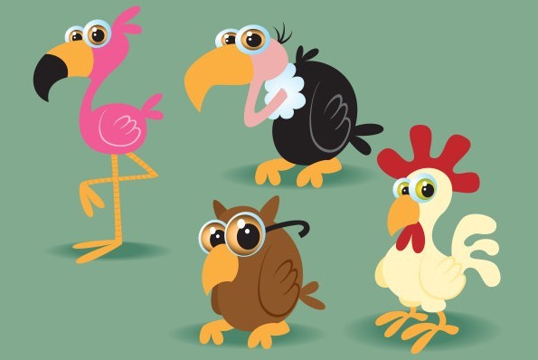 Cute Cartoon Birds Illustration Vector