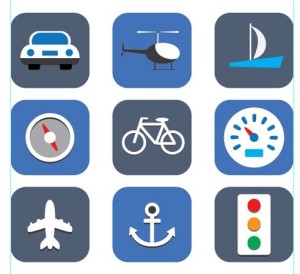 9 Rounded Transport Icons Vector