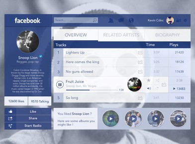 Facebook Music Player GUI PSD
