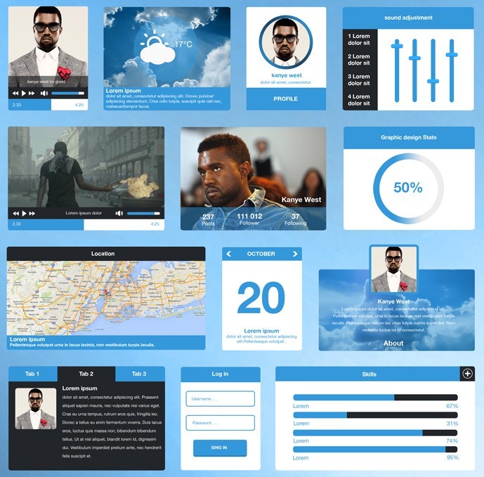 Flat Blue UI Kit PSD