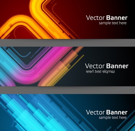 Set Of Fashion Banners with Neon Light Curves Backgrounds Vector