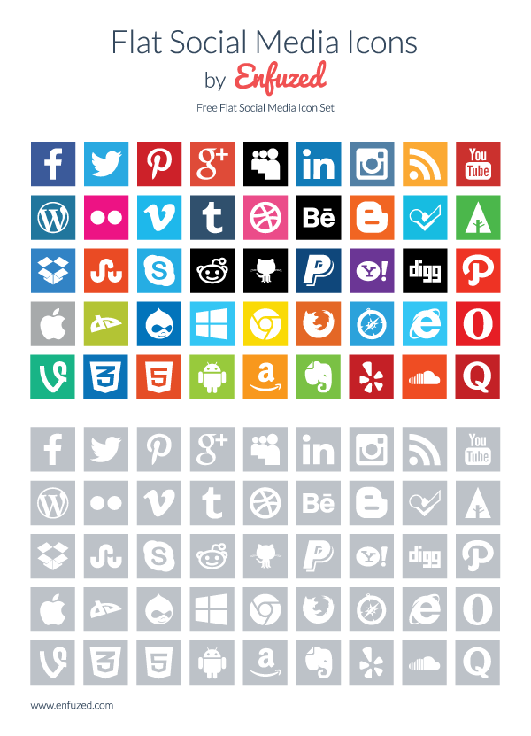 Square Social Medial Flat Icons PSD