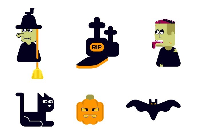 Cute Happy Halloween Icon Set Vector
