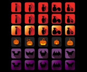 Set Of Flat Long Shadow Halloween Icons Vector