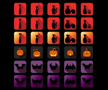 Set Of Flat Long Shadow Halloween Icons Vector