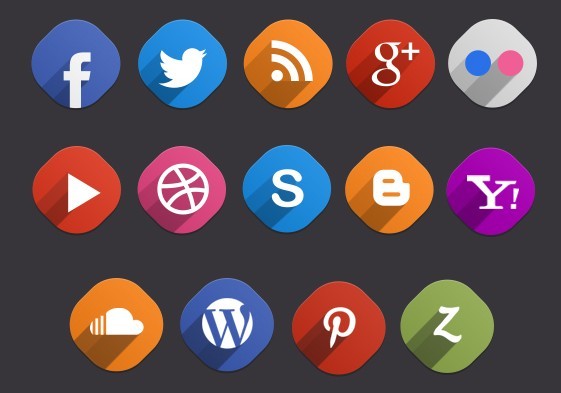14 Flat & Long Shadow Social Icons PSD