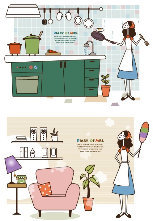 Cartoon Life of Housewife Vector Illustration