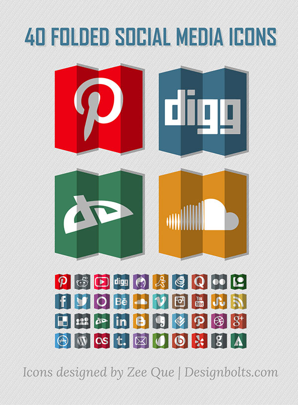 40 Paper Folded Social Media Icons