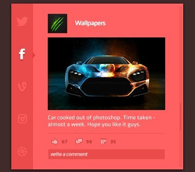 Flat Red Social App Widget Interface PSD