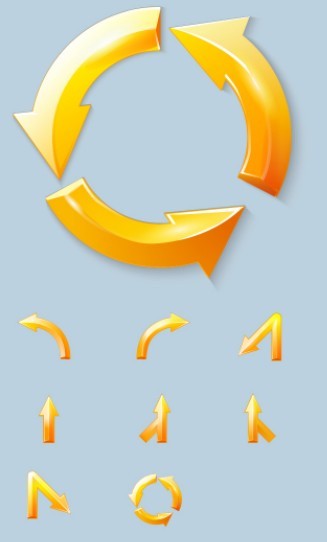 Set Of Glossy Yellow Arrows Vector