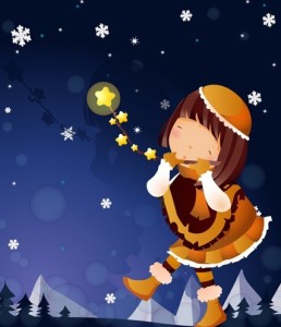 Cartoon Girl In Christmas Eve Vector Illustration