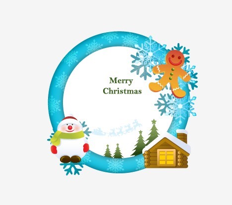 Circular Cartoon Merry Christmas Frame Vector 01