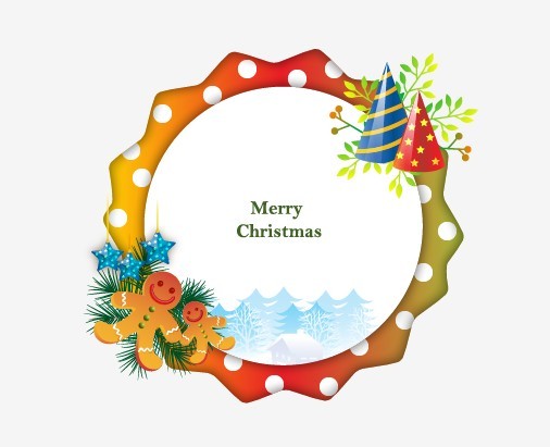 Circular Cartoon Merry Christmas Frame Vector 03