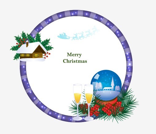 Circular Cartoon Merry Christmas Frame Vector 04