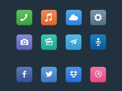 12 Rounded Flat App Icons PSD