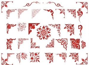 Set Of Red Corner Floral Ornaments Vector