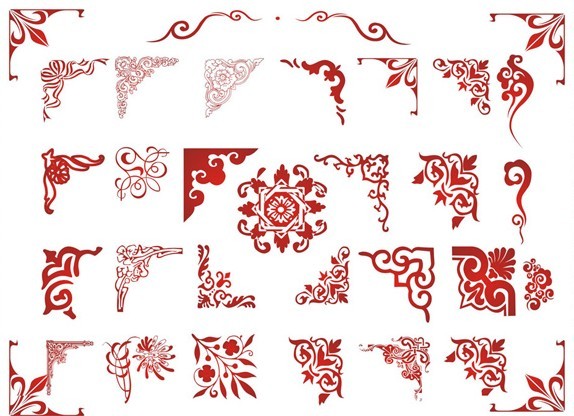 Set Of Red Corner Floral Ornaments Vector