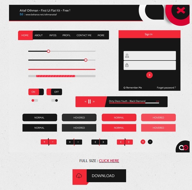 Fashion Red and Black Web UI Kit Flat Design PSD