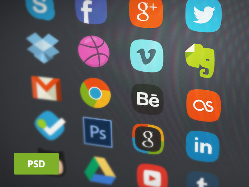 20 Flat Social Badges PSD