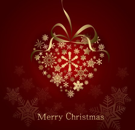 Gold Christmas Love Heart With Ribbons Vector