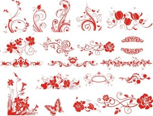 Set of Red Flower Decorative Patterns Vector