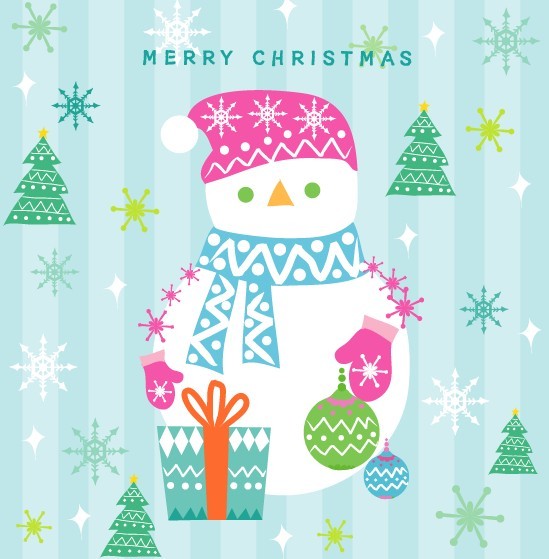 Cute Cartoon Merry Christmas Snowman Illustration Vector 01
