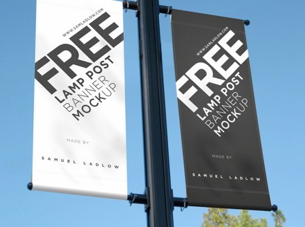 Lamp Post Banner Mockup PSD