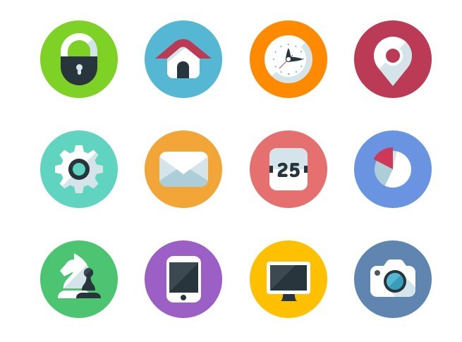 12 Round Flat Icons Vector PSD