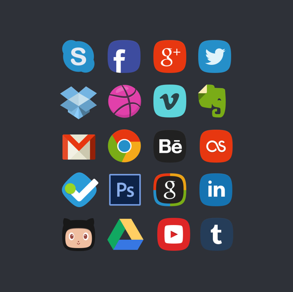 20 Social Media Flat Icons PSD