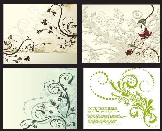 4 Vintage Floral & Vine Backgrounds Vector