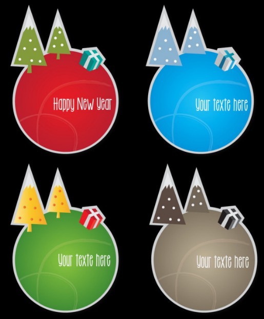 Set of Round Christmas Tree Sticker Labels Vector