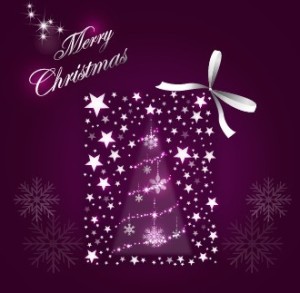 Christmas Gift with Sparkling Stars and Ribbon Bow Vector