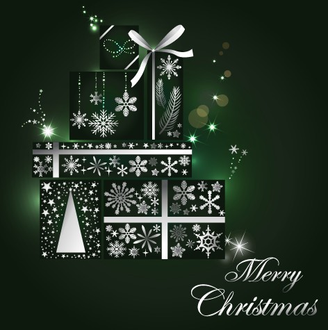 Dark Blue Christmas Gifts with White Snowflakes
